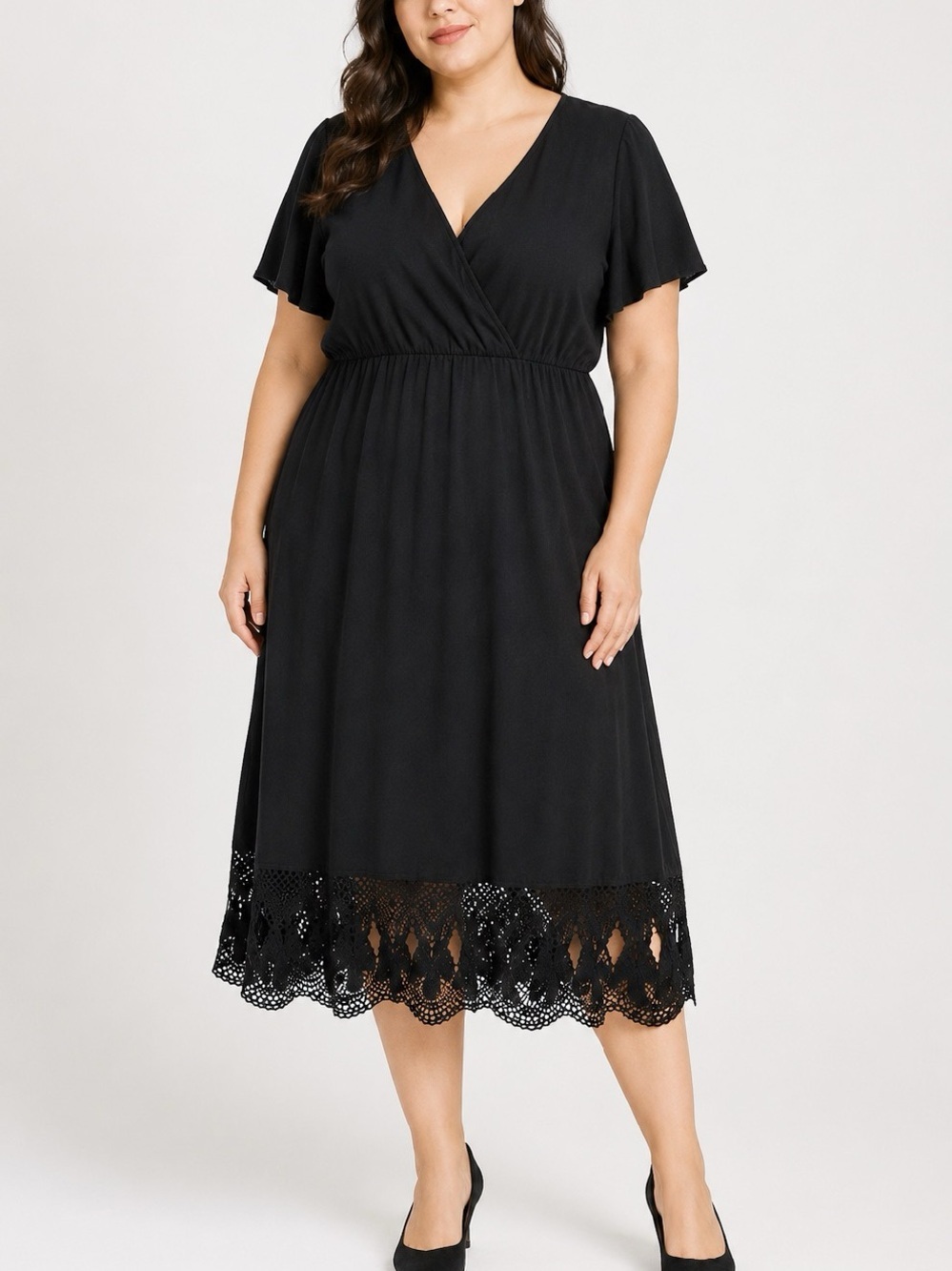BloomChic Black Dress Plus Size 22-24  Lace Trim Plus Size